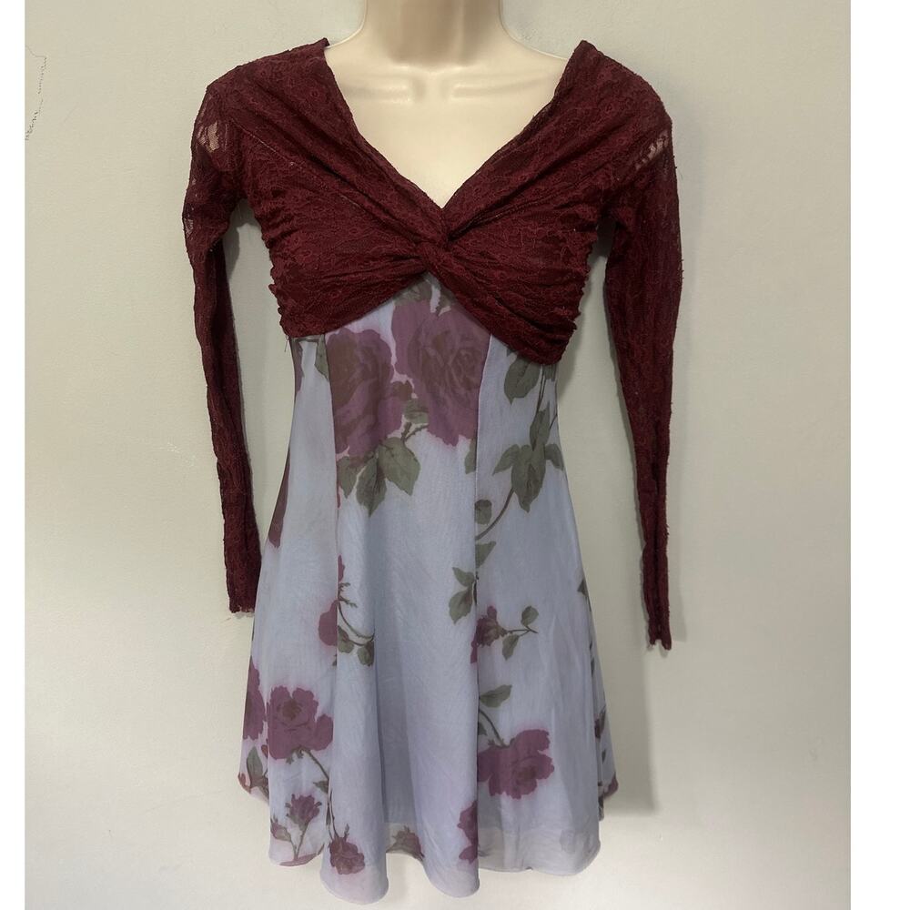 Kimchi Blue Dress Womens XS Burgundy Blue Mini Indie Sleaze Y2K Fairy Grunge